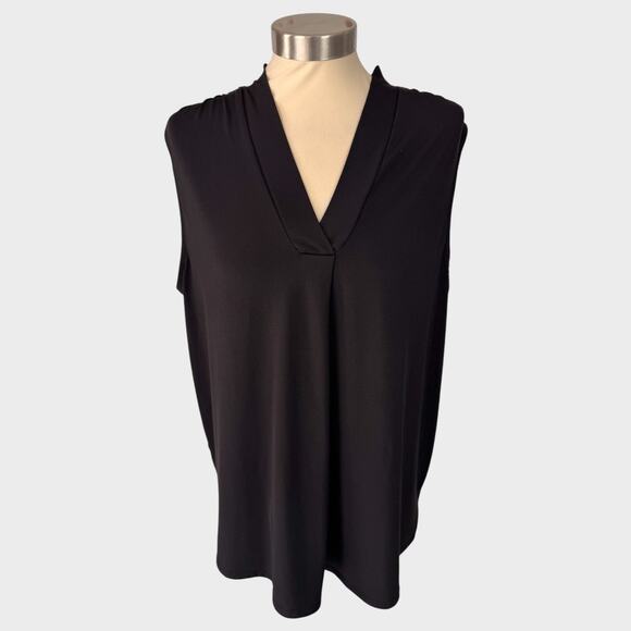 Massini Womens XL V Neck Sleeveless Black Blouse Polyester Spandex - Picture 1 of 7